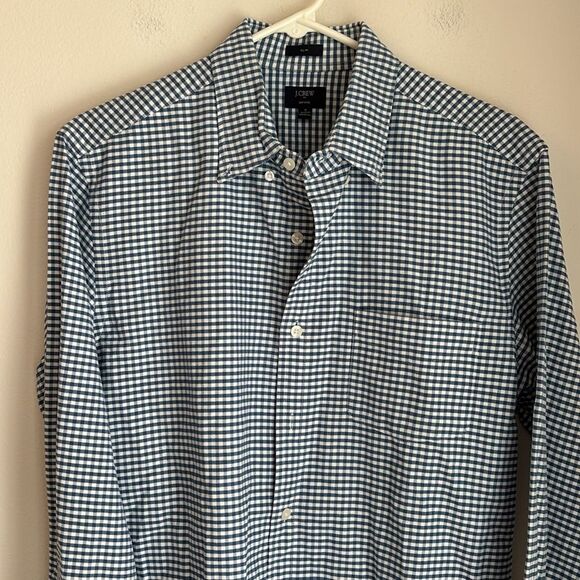 J. Crew Men Blue Checkered Oxford slim long sleeve button down Shirt Medium NWOT - Picture 2 of 9